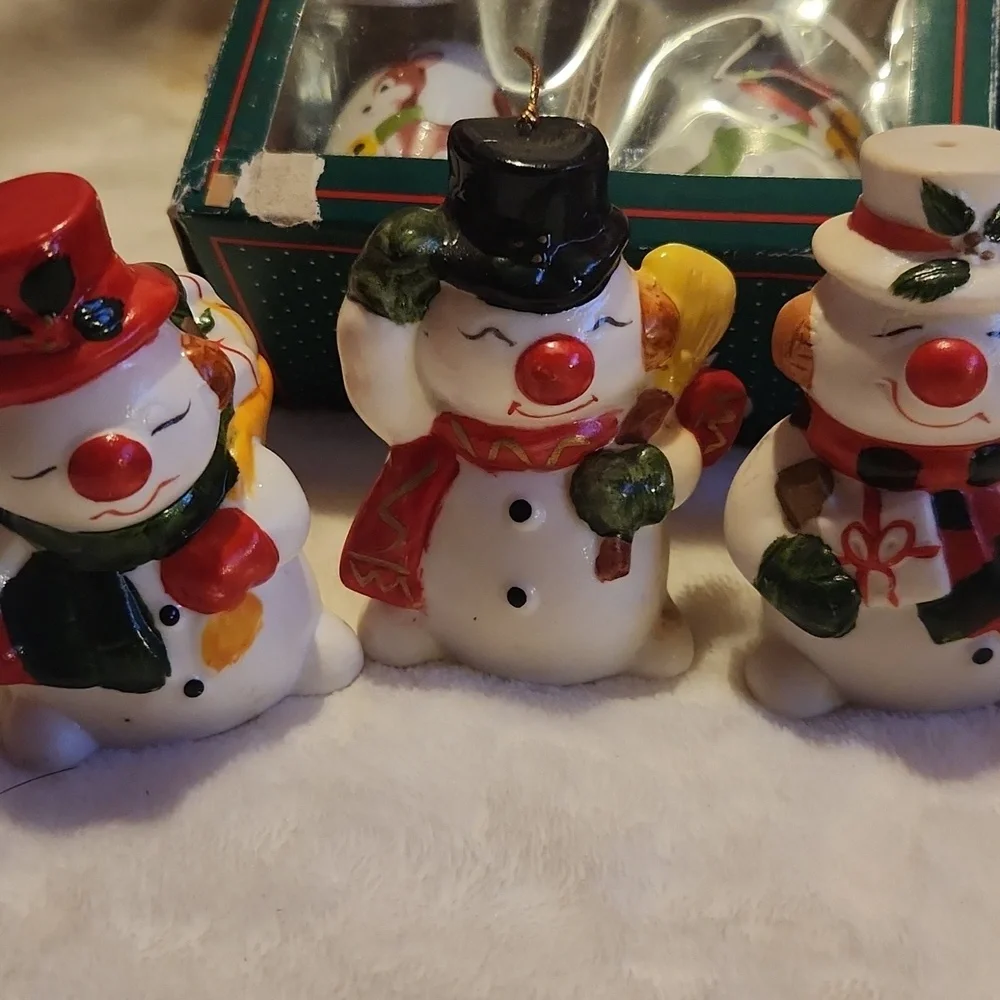 Vintage, Holiday Ornament Set, Snowmen, Santa, Reindeer, Vintage Christmas Bells